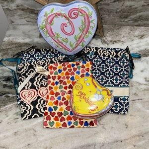 Brighton 2 metal jewelry tins & 7 Dust Bags